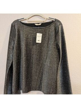 Lucky Brand Metallic Glitter Long Sleeve Top Blouse Large